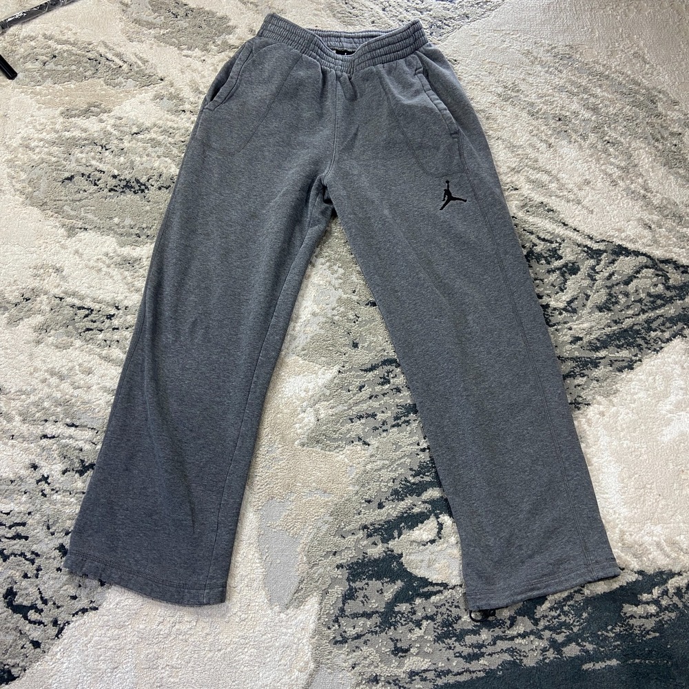 Jordan Sweatpants Baggy Sz S Heather Gray Jumpman Logo Fleece Lined Straight Leg